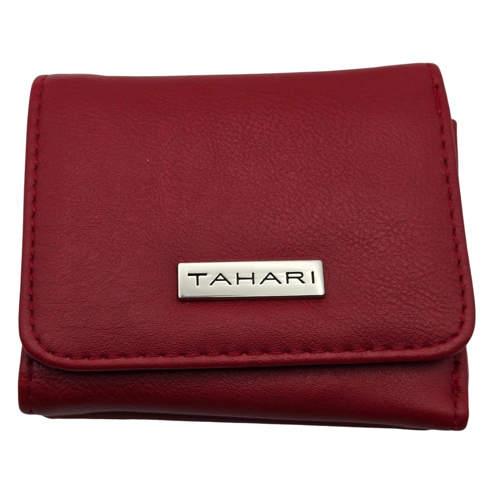 Tahari Womens Red Trifold Wallet RFID Blocking Compact ID Window Pocket